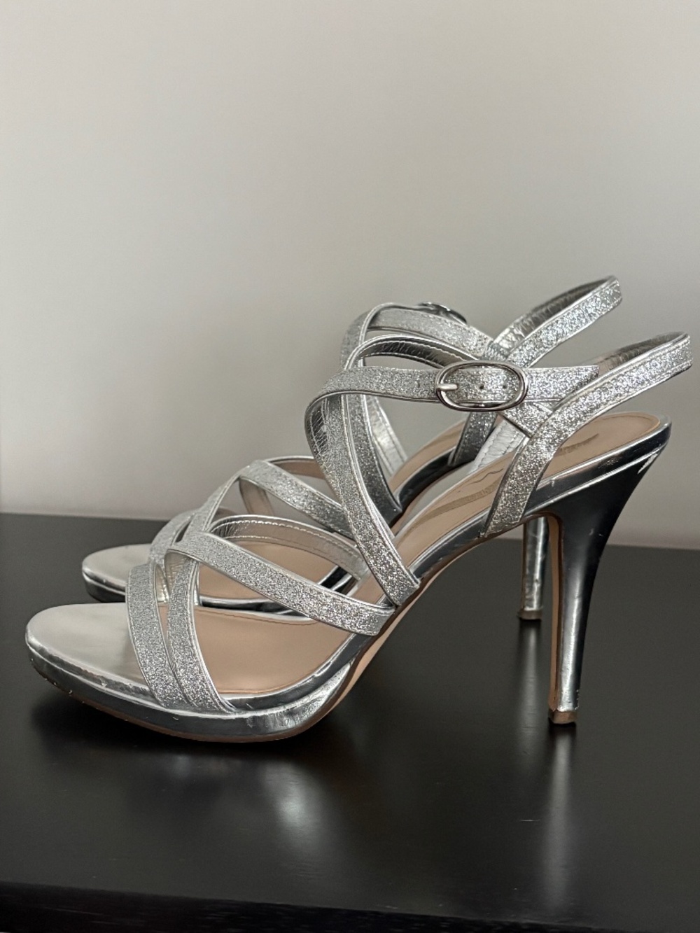 Nina Rachyl Silver Glitter Strappy Heels Sandals Size 9M